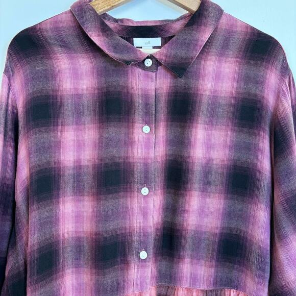 J Jill Ombre Plaid Flannel Tunic Tiered Size 3X Button Down Shirt Mauve Pink - Picture 5 of 13